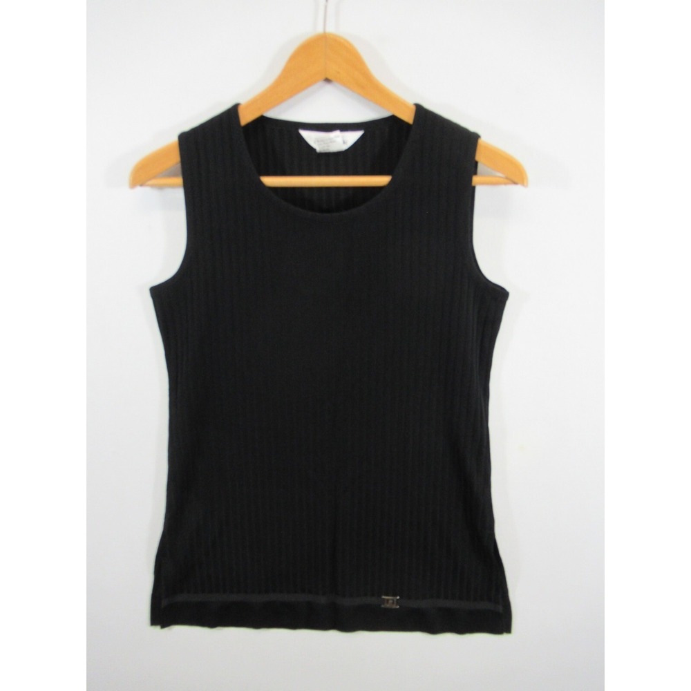 Exclusively Misook Ribbed Tank Top Women Small Black Sleeveless Shell